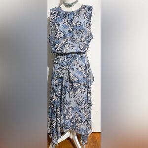 NWT! Lane Bryant Blue Floral knee length Dress Ruffles Size 18 Lined Sleeveless